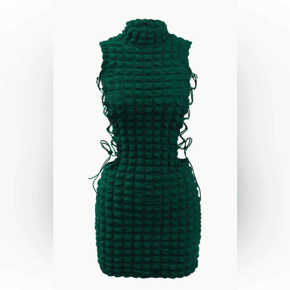Micas Dress- Popcorn Textured Tie Side Mini Dress color Jade S size